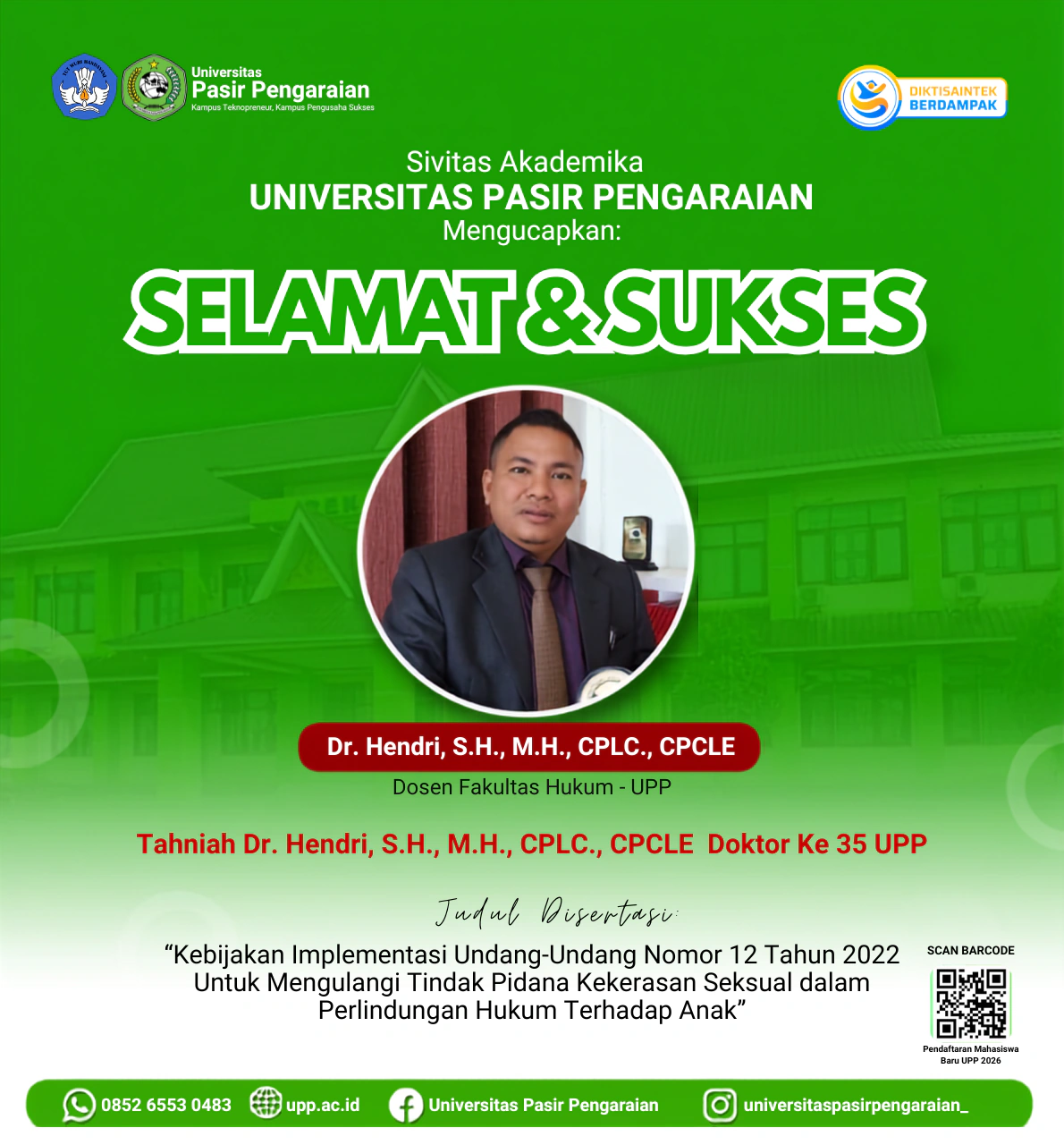 Sivitas Akademika UPP Apresiasi Dr. Hendri sebagai Doktor ke-35 Universitas Pasir Pengaraian